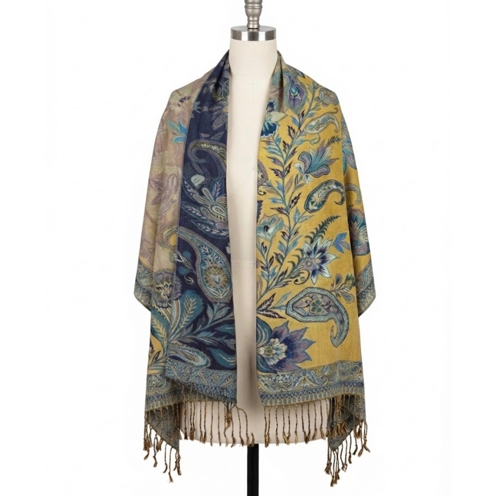 Collection Eighteen Paisley Floral Reversible Viscose Pashmina Wrap Scarf Teal